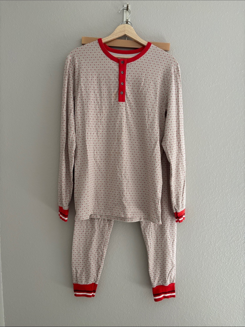 Hearth & Hand Magnolia Long Sleeve Cream & Red Orange Trim Pajama Set Size S